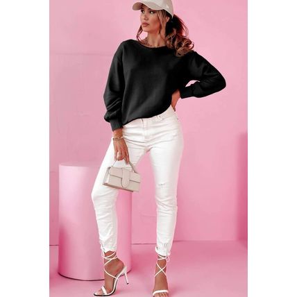 Black Bowknot Dewback Round Neck Sweatshirt