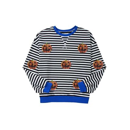 Black Stripe Funny Halloween Pumpkin Face Pattern Oversize Sweatshirt