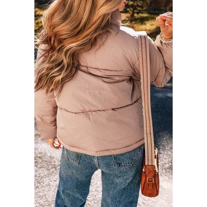 Apricot Pink Full Zipper Quilted Puffer Jacket