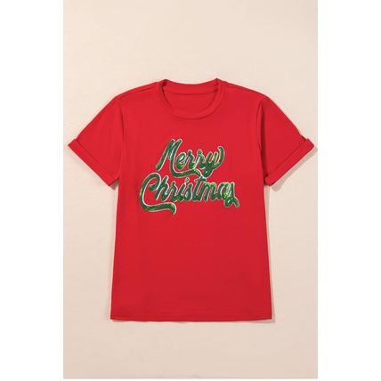Red Merry Christmas Graphic Crewneck T Shirt
