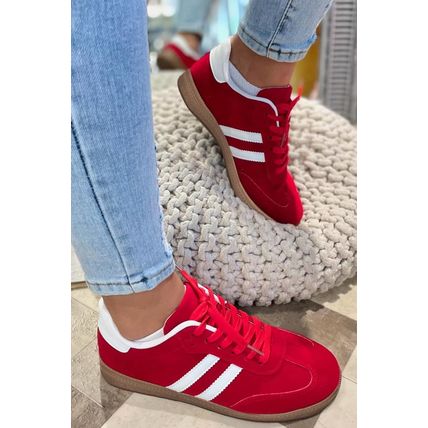 Fiery Red Vintage Striped Patchwork Lace-up Flat Shoes