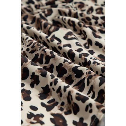 Khaki Leopard Print Lace-up Ruffled 3/4 Sleeve Plus Size Blouse