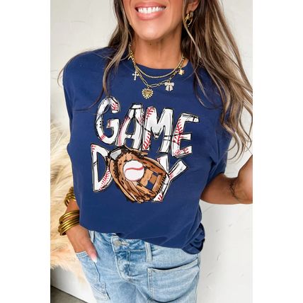 Blue GAME DAY TOUCH DOWN Graphic T Shirt