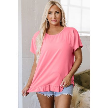 Pink Frilled Hem Loose T-Shirt