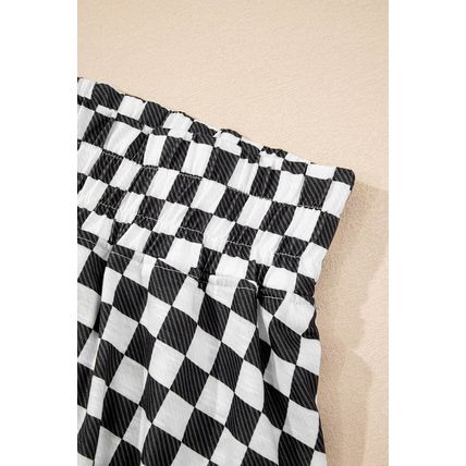 Black Checkerboard T Shirt and High Waist Skorts 2 Piece Outfit