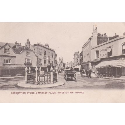 ED 170 KINGSTON ON THAMES - CORONATION STONE AND MARKET PLACE . PRINTED POSTCAR