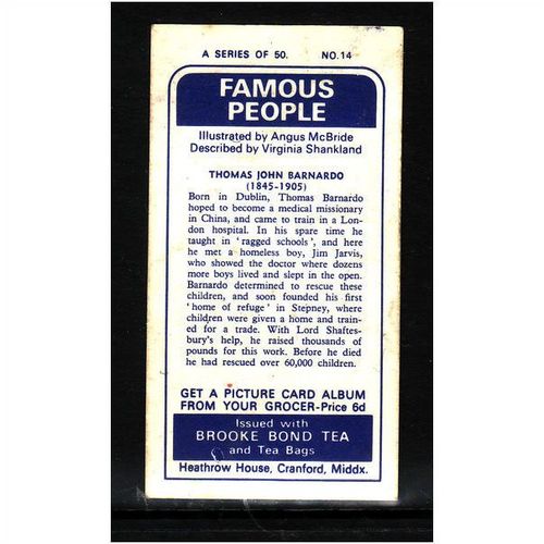 Brook Bond Famous People Thomas John Barnardo Card No 14 Mint
