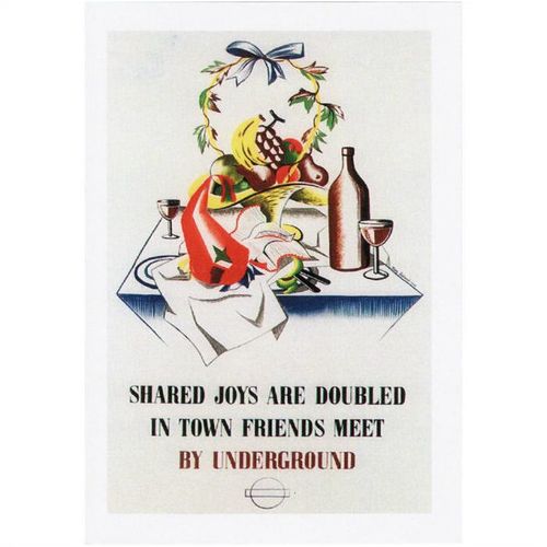 Railway Poster Art Postcard Underground Dinner Wine 1937 London Transport Tube