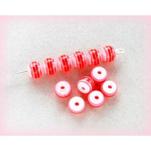 25 no Candy Stripe Red Acrylic 6 mm Round Beads Jewellery Making 2303