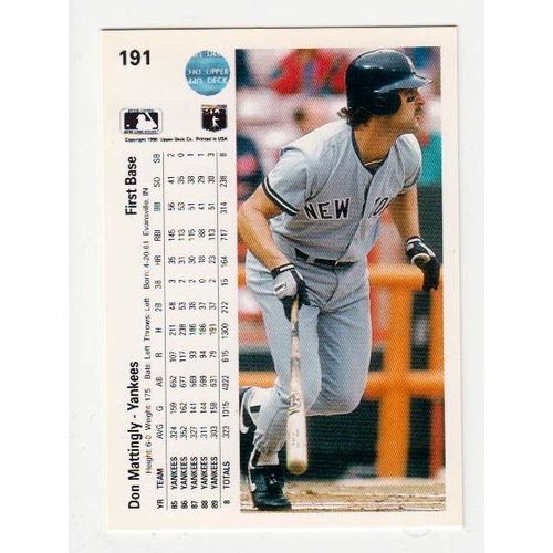 1990 Upper Deck Don Mattingly baseball card #191 – HOF-Yankees