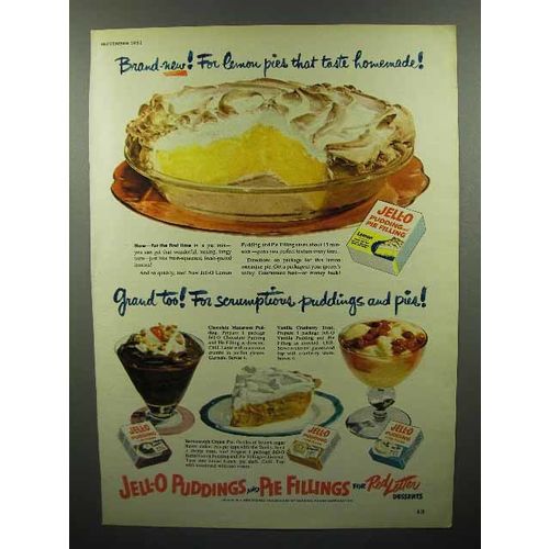 1951 Jell-O Pudding Ad - Lemon Pies Taste Homemade!