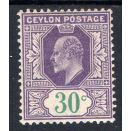 Ceylon SG285 30c violet & green wmk MC CA m/mint (G203)