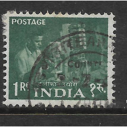 INDIA 1959 FIVE YEAR PLAN 1R DEEP DULL GREEN TELEPHONE ENG SG366 FINE USED#3
