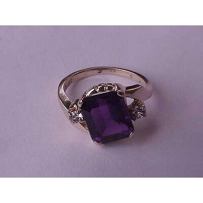 Estate Ladies 10K Yellow Gold Large Genuine Amethyst Diamond Ring, 1950s
