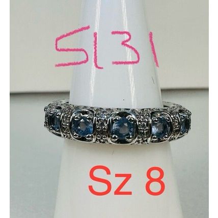 Ring Bomb Party Sz8 RBP Full Wrap Radiant Blue Gems Rhodium P Band Jewelry