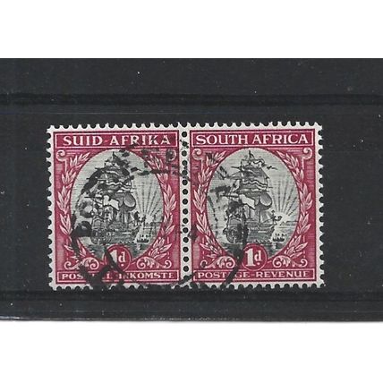 SouthAfrica.SG56 1d Dromedaris (Van Riebeeck's ship) Pair.Fine Used.Aug25b