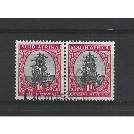SouthAfrica.SG56 1d Dromedaris (Van Riebeeck's ship) Pair.Fine Used.Aug25c
