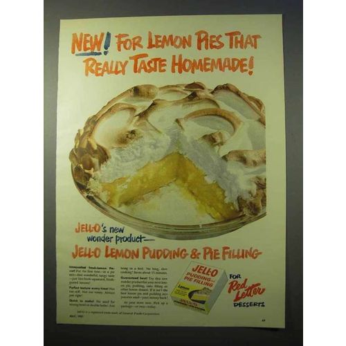 1951 Jell-O Lemon Pudding & Pie Filling Ad - Homemade
