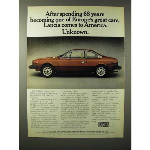 1975 Lancia Beta Car Ad - Comes to America Unknown