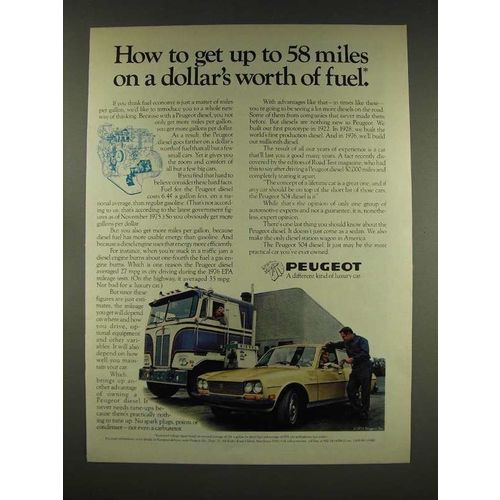 1976 Peugeot Diesel Car Ad - Get Up to 58 Miles