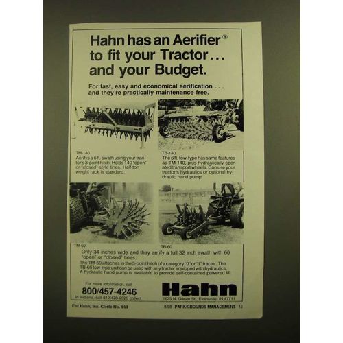1988 Hahn Aerifier Ad - TM-140, TB-140, TM-60 and TB-60