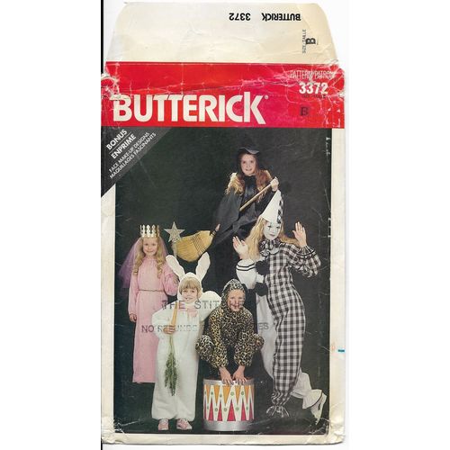 Butterick 3372 Sewing Pattern Girls Halloween Costume Size S M L Cat Bunny Witch