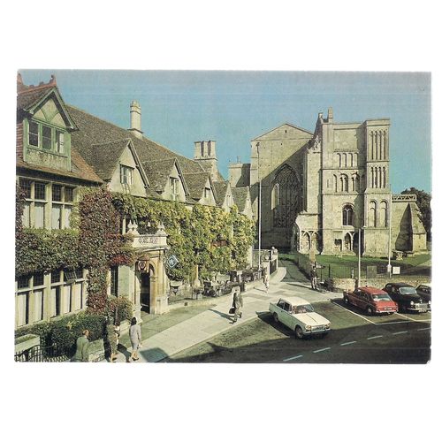 MALMESBURY ABBEY AND 'THE OLD BELL', WILTSHIRE unused vintage postcard =