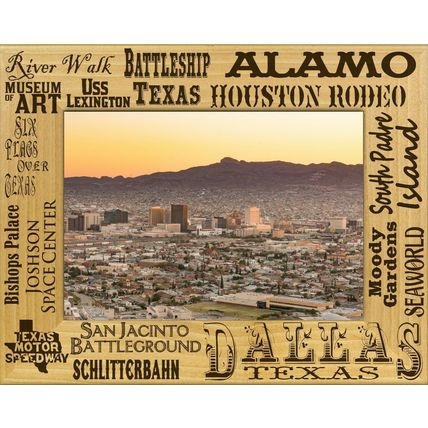Dallas Texas Collage Laser Engraved Wood Picture Frame Landscape (3 x 5)