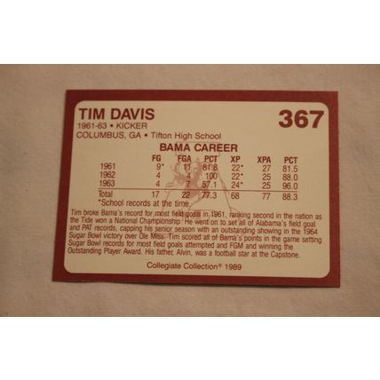 Tim Davis 1989 Collegiate Collection Alabama's Finest NO. 367