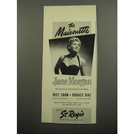 1951 Hotel St. Regis Ad - The Maisonette Jane Morgan