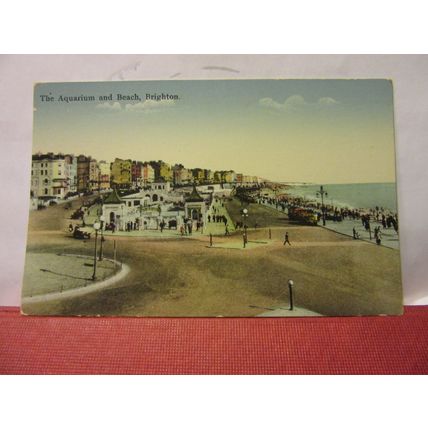 AQUARIUM & BEACH, BRIGHTON, SUSSEX unused antique postcard =