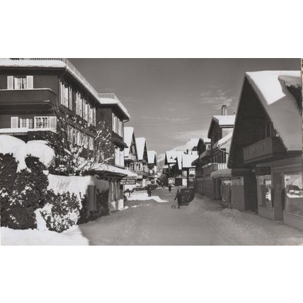 Adelboden Dorfstrasse In Winter Real Photo Switzerland Old Postcard