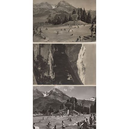 Adelboden Swimming Pool Schwimmbad Sonnenbad 3x Swiss Old Postcard s