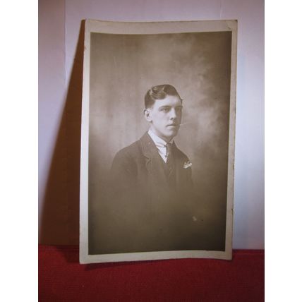 UNKNOWN YOUNG MAN IN TIE, antique portrait photograph postcard (A) =