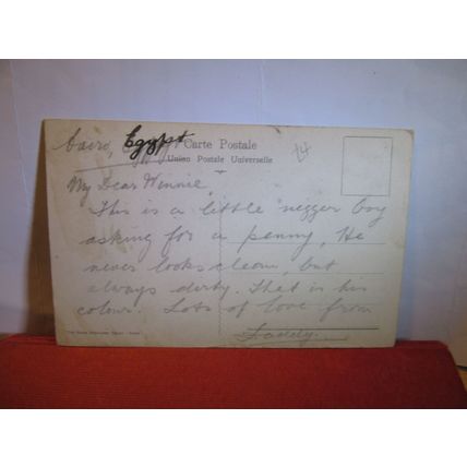 ARABIAN CHILD, Egypt antique postcard used a very unPC message on back #