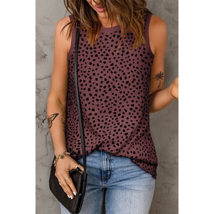 Red Leopard Print Round Neck Tank Top