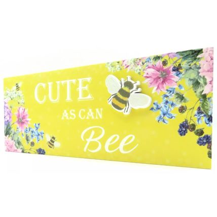Cute as Can Bee Plaque Yellow Floral with Bee Detail Freestanding 8 CM Decor