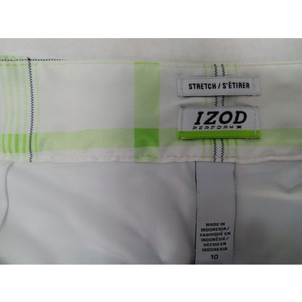 Excellent Izod Stretch Perform Skirt Womens 10 White Green Plaid Golf Tennis