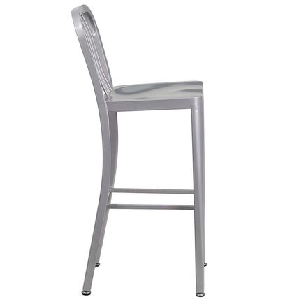 Mid-Century Silver 'Navy' Style Bar Stool High Top Chair In-Outdoor Commercial