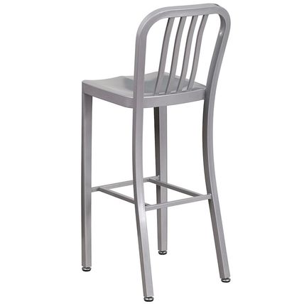 Mid-Century Silver 'Navy' Style Bar Stool High Top Chair In-Outdoor Commercial