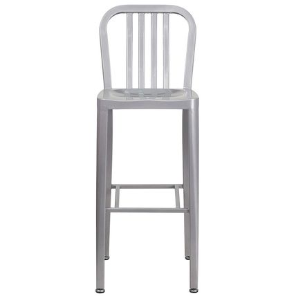 Mid-Century Silver 'Navy' Style Bar Stool High Top Chair In-Outdoor Commercial