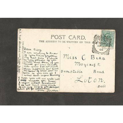 Genealogy Postcard Miss Cissy Bird Maycroft Dunstable Road Luton Beds 1904