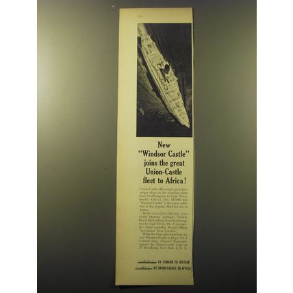 1960 Cunard Cruise Line Ad - New Windsor Castle joins the Union-Castle Fleet