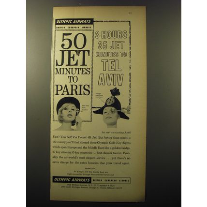 1960 Olympic Airways Advertisement - 50 Jet minutes to Paris