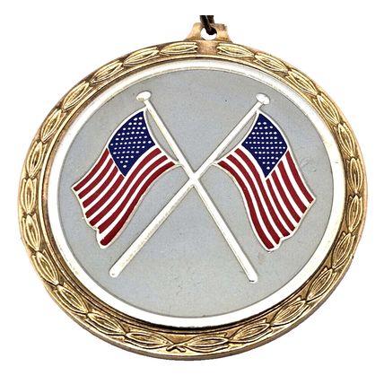Gold Hill Centennial 1884-1984 Gold-Tone Metal Award USA Flag Keychain Fob Vtg