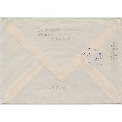 Mi: 935/949/950/948 used 20.5.1950 FDC Vienna- Danemark Censored