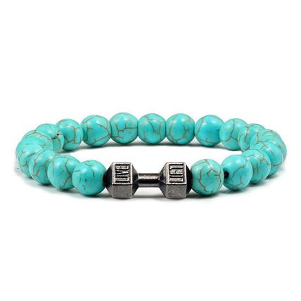 Turquoise Energy Barbell Bracelet – Unisex Gun Black Electroplated Alloy