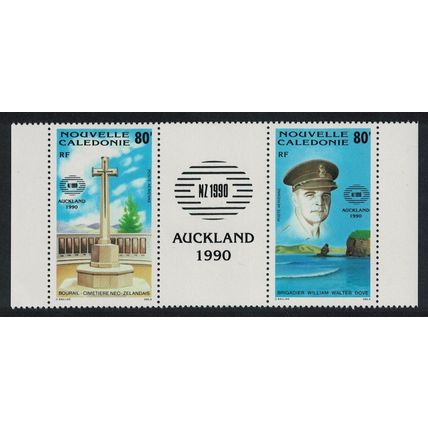 New Caledonia New Zealand 1990 Stamp Exhibition 2v Strip Black label 1990