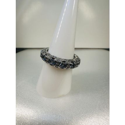 Ring Bomb Party Sz8 RBP Full Wrap Radiant Blue Gems Rhodium P Band Jewelry
