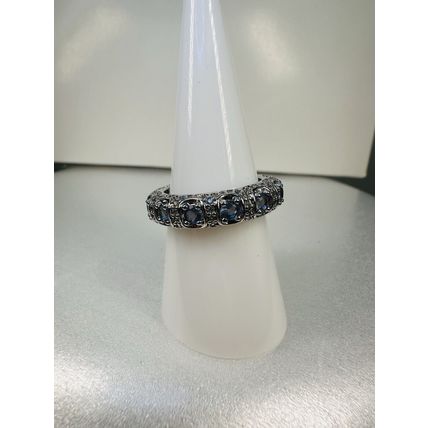 Ring Bomb Party Sz8 RBP Full Wrap Radiant Blue Gems Rhodium P Band Jewelry
